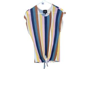 W5 Striped Tie Front Top Womens Size L.